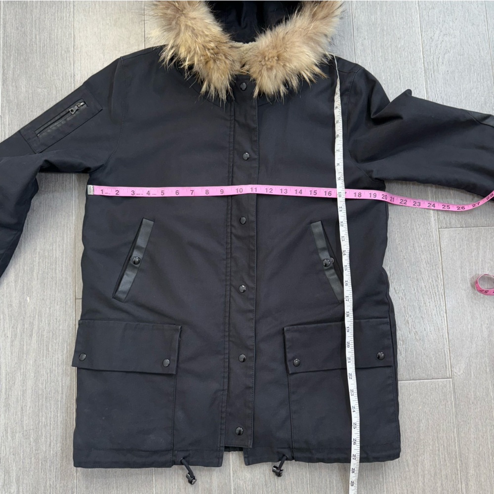 Sandro Fur Trimmed Parka Jacket Black Sherpa Lined Hooded Coat Women’s Size 2 M - Picture 16 of 16